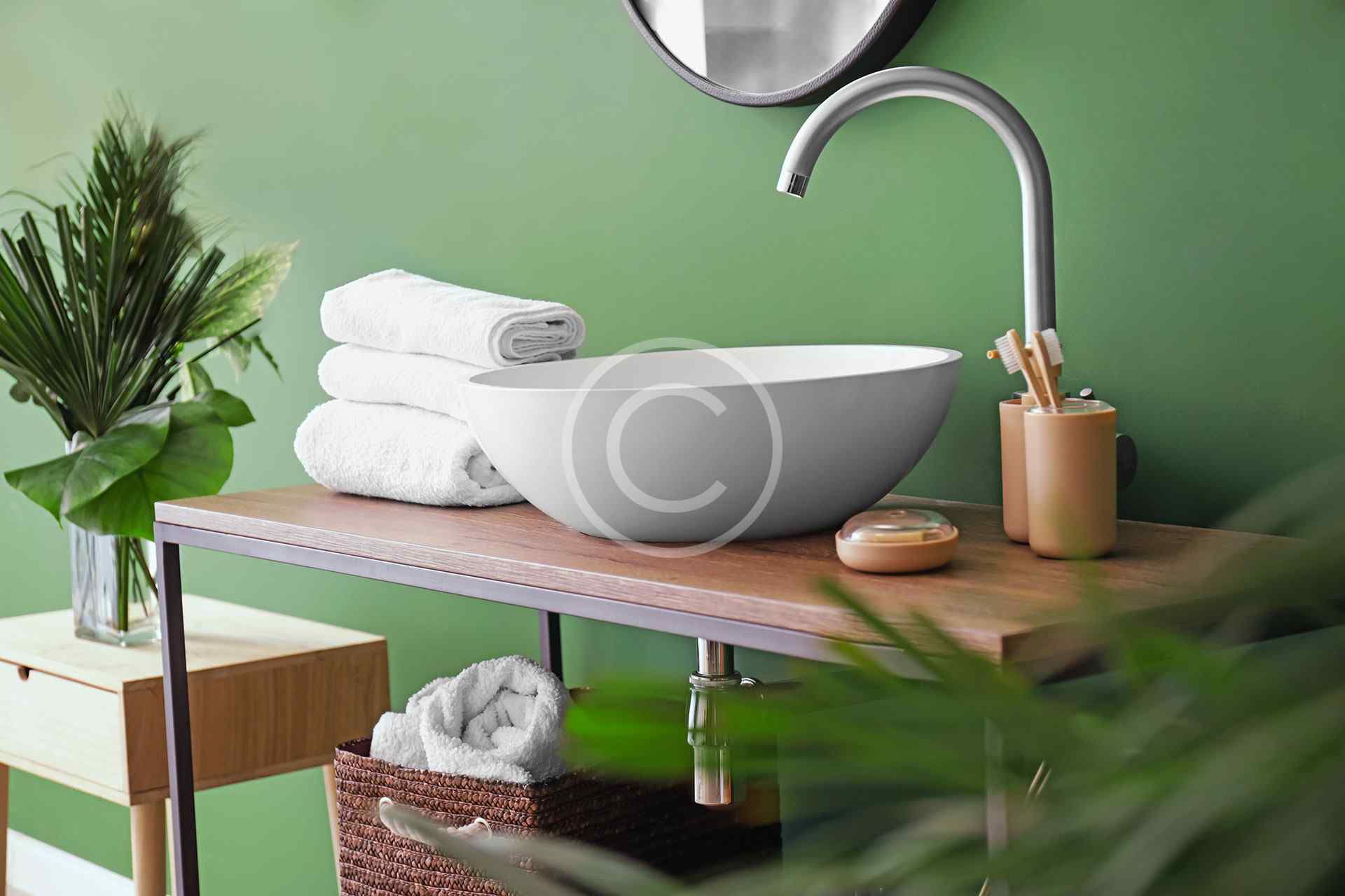 Salle de bain vert vif